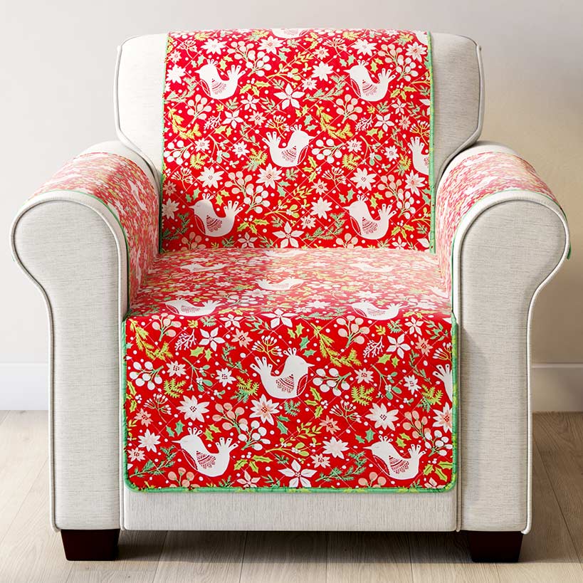 Holiday Cardinal Quilted Furniture Cover Chair, Loveseat, Sofa - Image 3