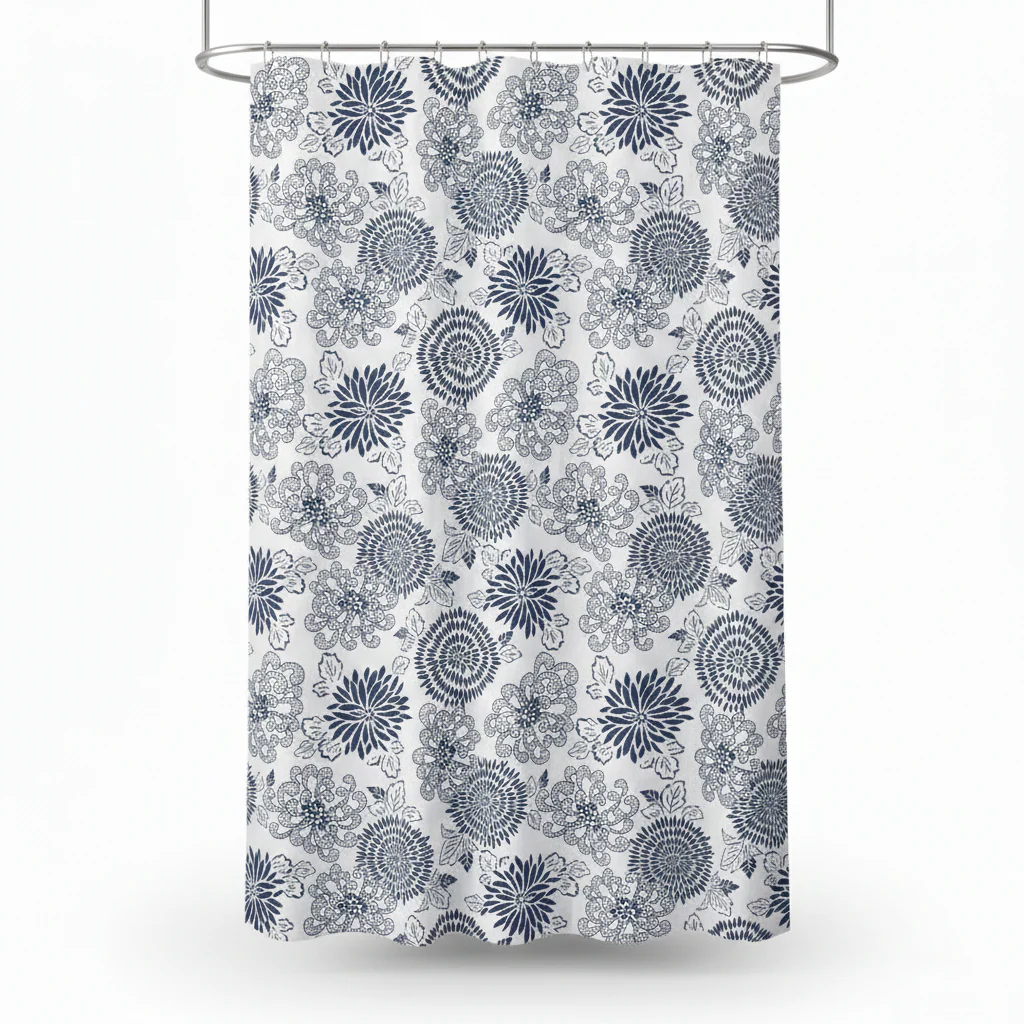 Homewear Chrysanthemum Shower Curtain with Hooks - Image 2