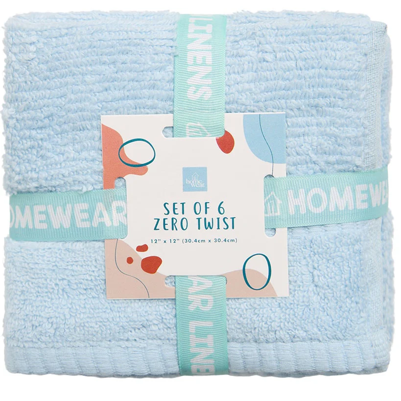 Homewear Highland Border Zero Twist Cotton Washcloth, Set of 6 - Image 5