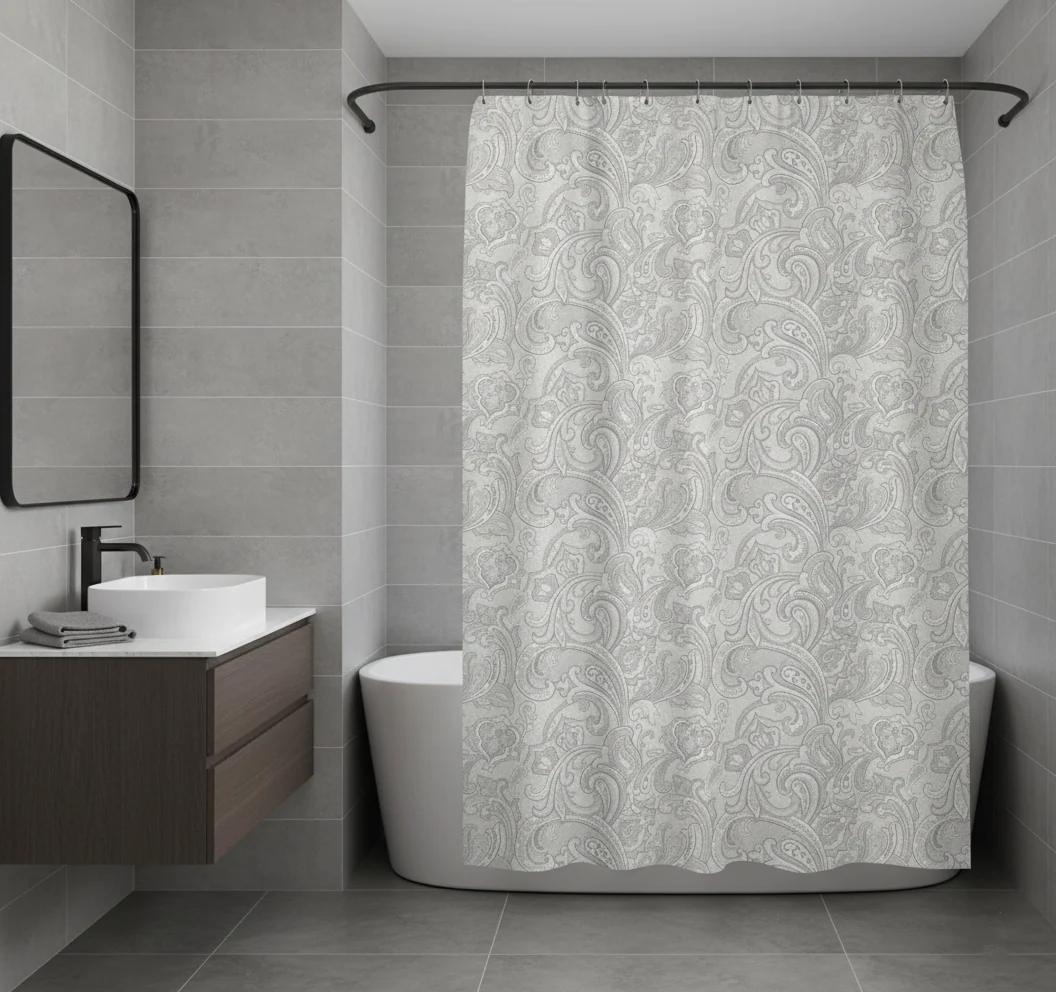 Homewear Paisley Cotton Shower Curtain with Buttonhole Top