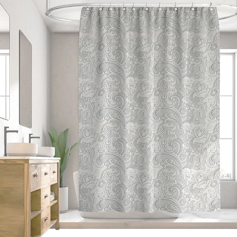 Homewear Paisley Cotton Shower Curtain with Buttonhole Top - Image 3