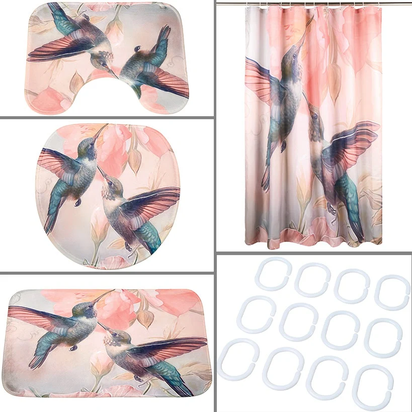 Hummingbird Memory Foam Bath Rugs and Shower Curtain 16-Pc. Set - Image 8
