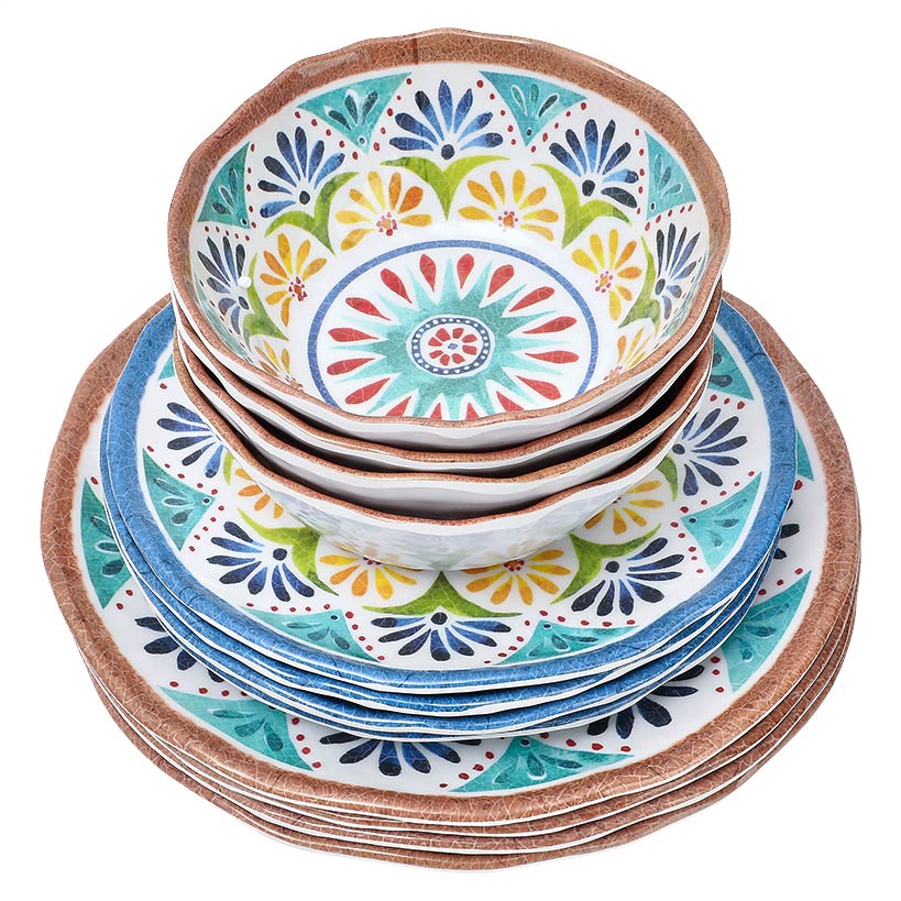 Italian Tuscan Colorful Melamine Dinnerware Set Service for 4 - Image 2