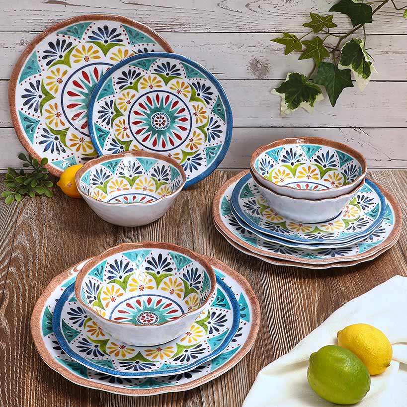 Italian Tuscan Colorful Melamine Dinnerware Set Service for 4 - Image 3