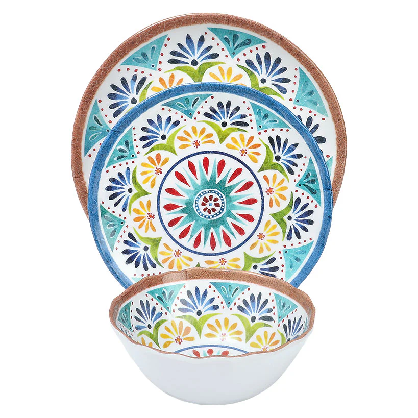 Italian Tuscan Colorful Melamine Dinnerware Set Service for 4 - Image 4