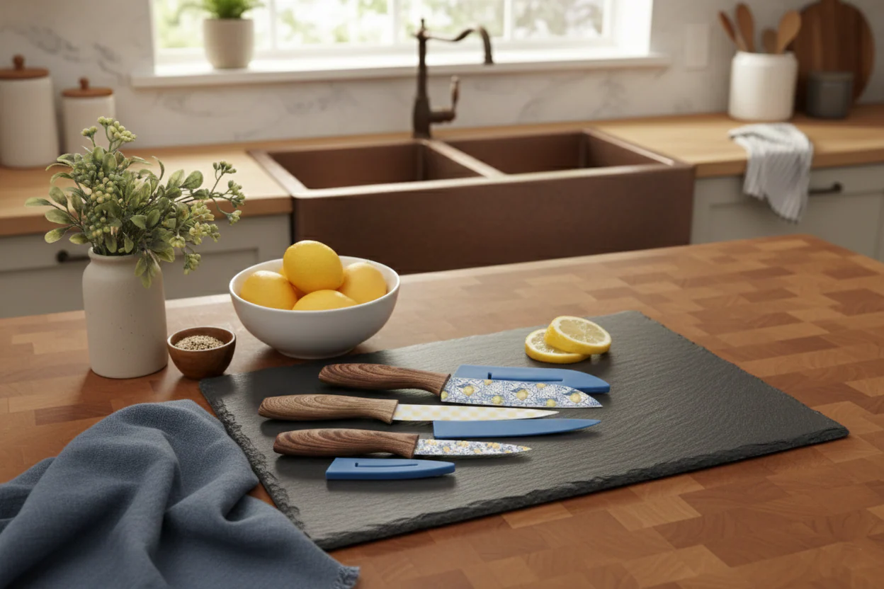 Kitchen Knife Set with Sheaths - Lemon Print - Image 3