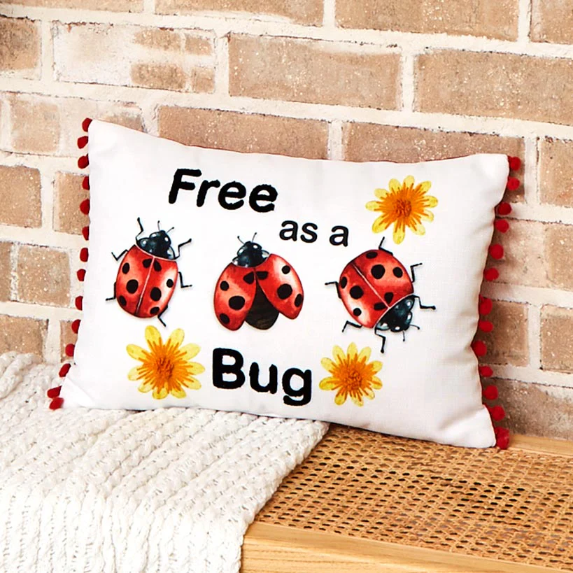 Ladybug Embroidered Decorative Pillow - Image 3