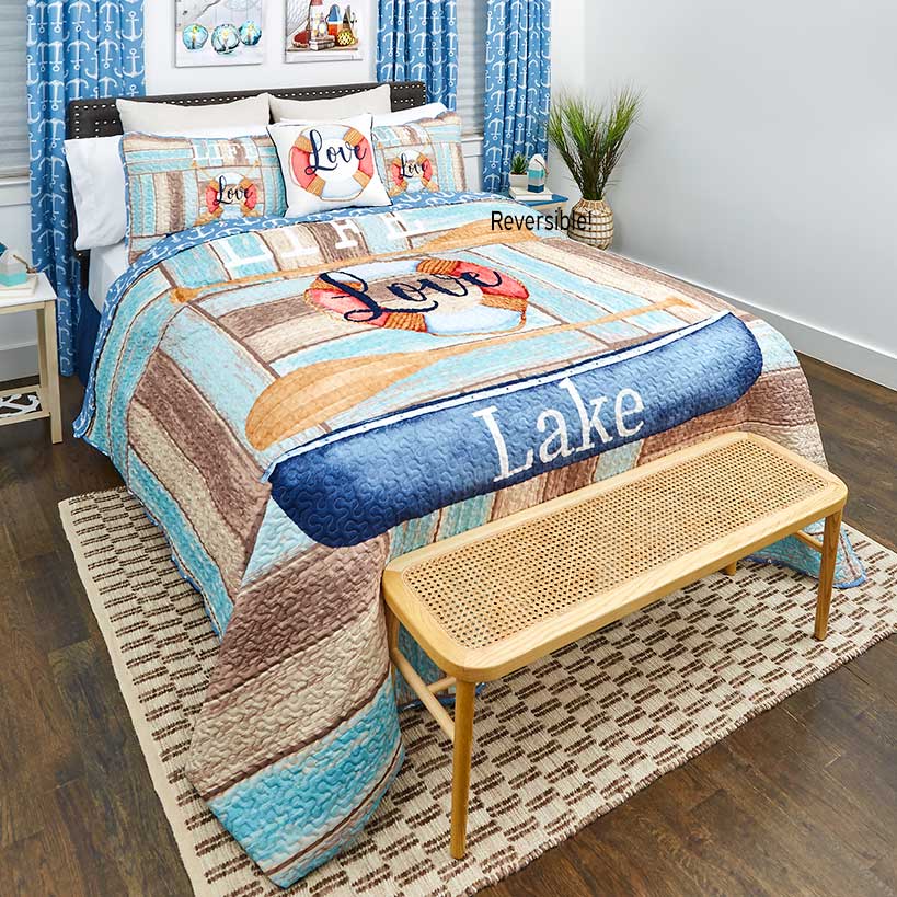 Life Love Lake Reversible Full/Queen or King Quilt or Decorative Pillow