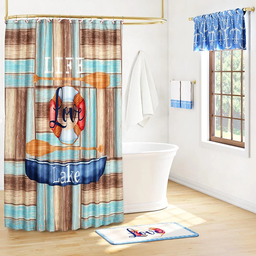 Life Love Lake Shower Curtain, Bath Rug, Hand Towels, Valance or Hooks
