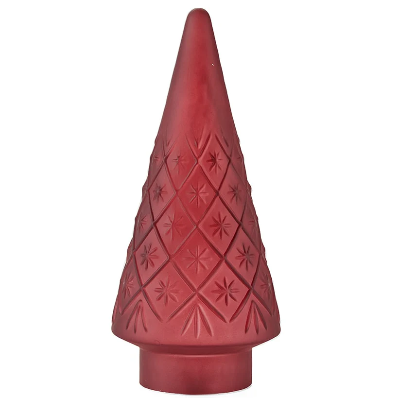 Lighted Burgundy Snowflake or Green Ribbed Glass Tabletop Tree - Image 4