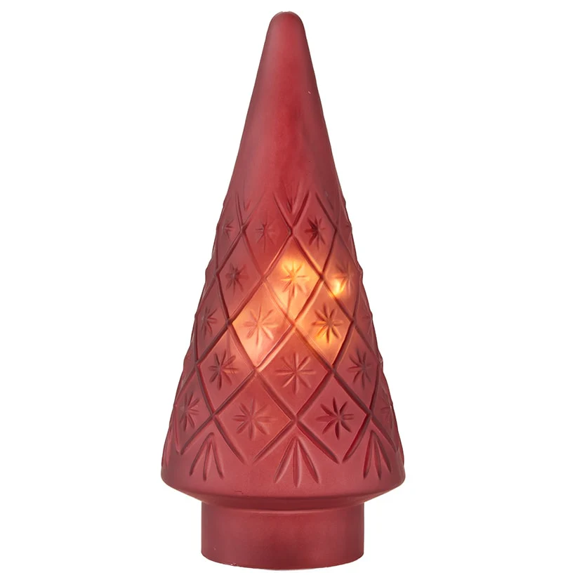 Lighted Burgundy Snowflake or Green Ribbed Glass Tabletop Tree - Image 7