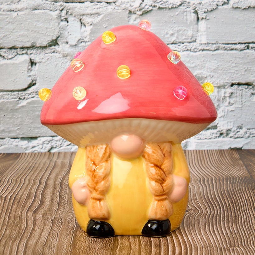 Lighted Ceramic Gnome Mushroom Accent Light - Batteries Included - Image 2
