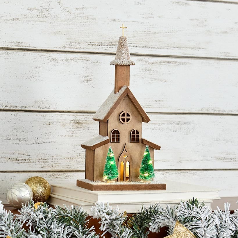 Lighted Country Church Decor