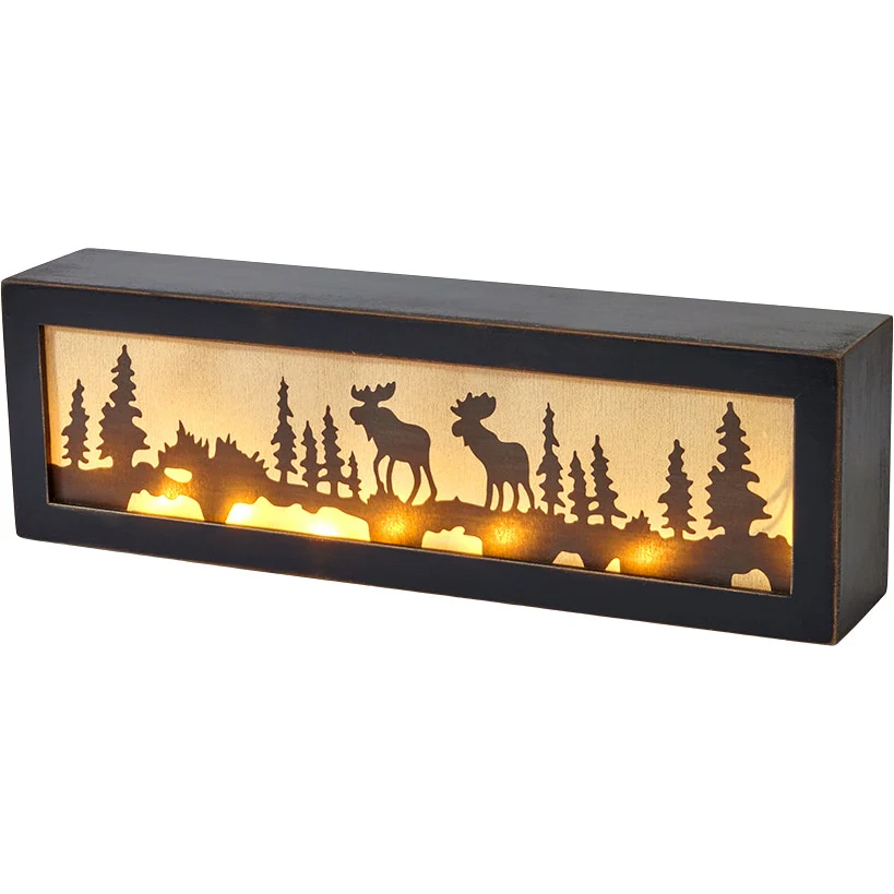 Lighted Decor Tabletop Or Wall Woodland Scene Moose Bear - Image 6