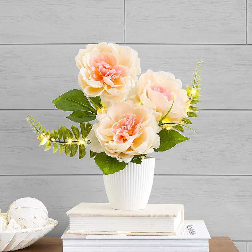 Lighted Potted Flower Spring Décor - Magnolia or Peony