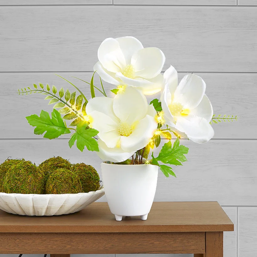 Lighted Potted Flower Spring Décor - Magnolia or Peony - Image 2