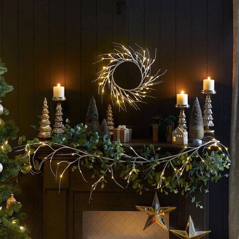 Lighted Winter Birch Branch Wreath 24" - Image 2