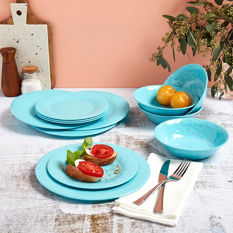 Melamine Dinnerware Service for 4 Set Vibrant Colors 12pc Set - Image 5