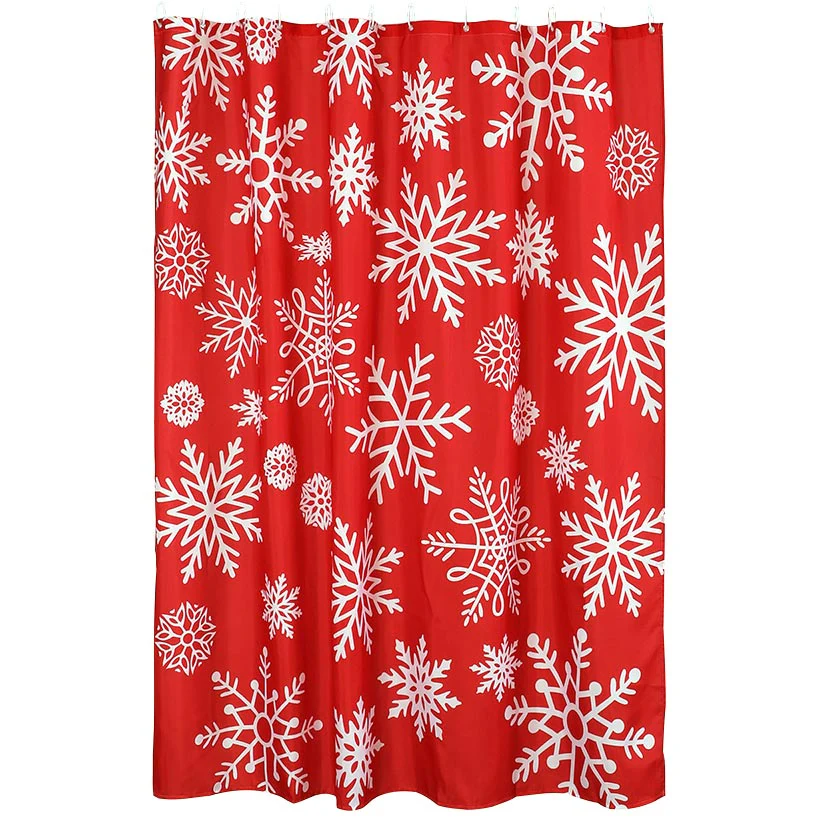 Memory Foam Bath Rugs & Shower Curtain Complete 16-Pc Set Red Snowflake - Image 7
