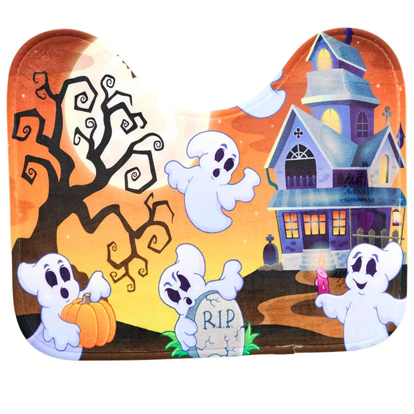 Memory Foam Bath Rugs and Shower Curtain Complete 16-Pc Set Halloween - Image 11