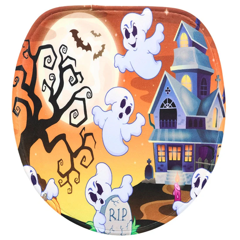 Memory Foam Bath Rugs and Shower Curtain Complete 16-Pc Set Halloween - Image 12
