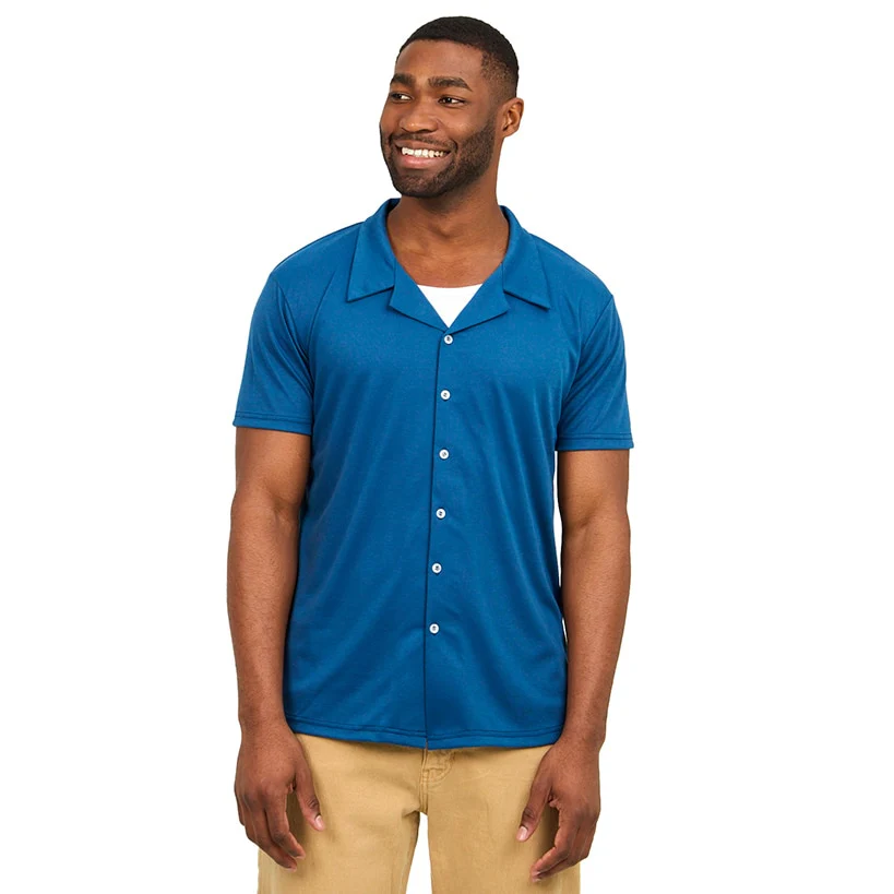 Men's Navy Button Down Short Sleeve Shirt - Image 3