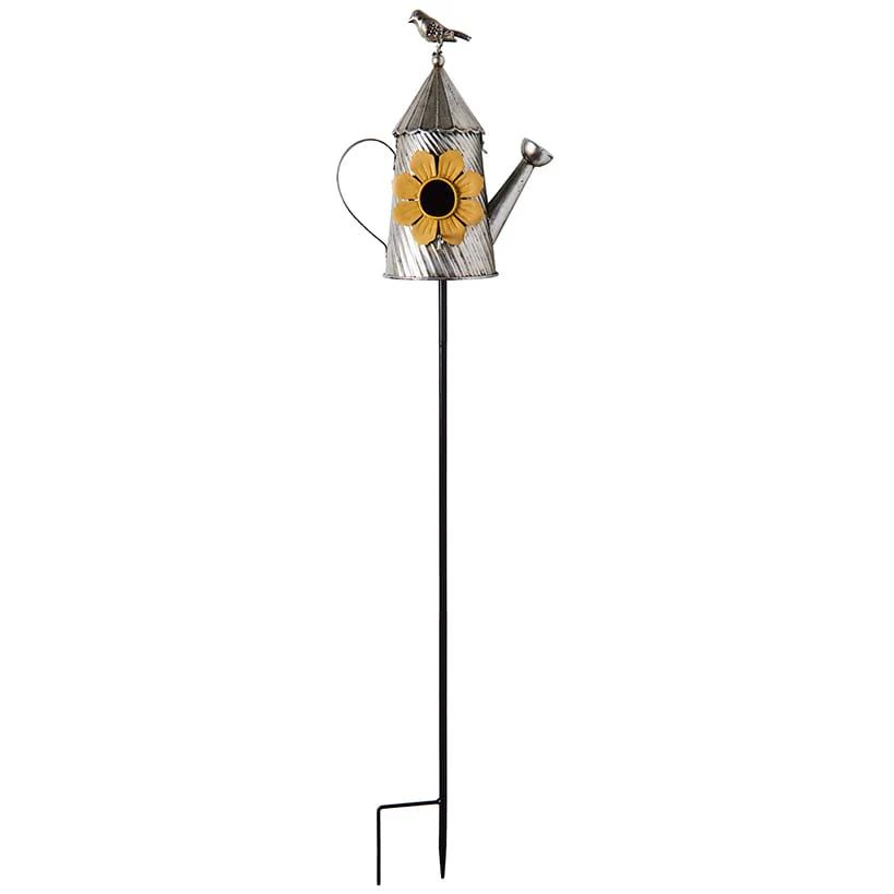 Metal Birdhouse Garden Stakes – Yellow, Red, and Blue Colors - Image 4