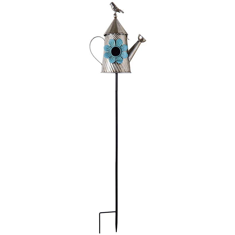 Metal Birdhouse Garden Stakes – Yellow, Red, and Blue Colors - Image 6