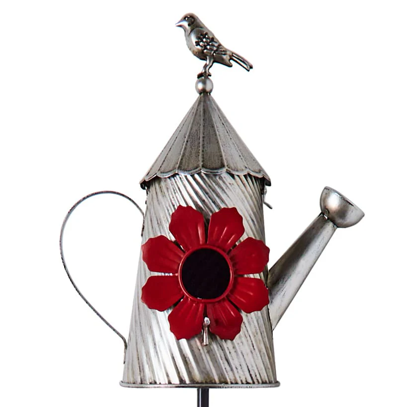 Metal Birdhouse Garden Stakes – Yellow, Red, and Blue Colors - Image 8