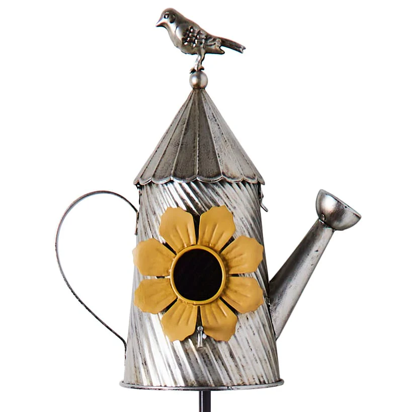 Metal Birdhouse Garden Stakes – Yellow, Red, and Blue Colors - Image 9