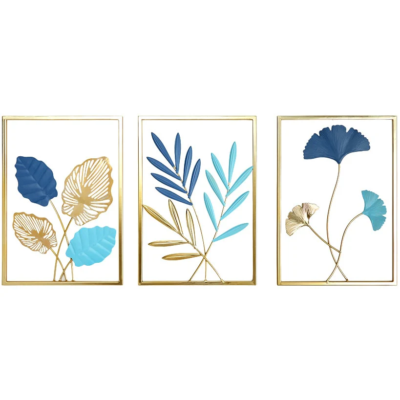Metal Blue Leaf Wall Art Trio Set - Image 4
