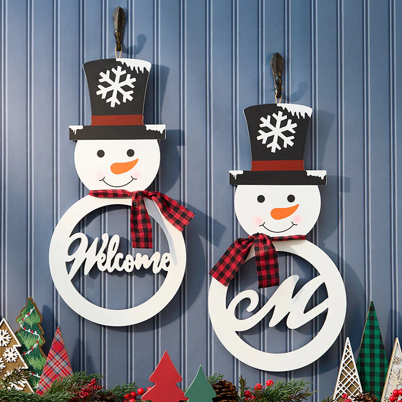 Monogram Snowman Christmas Wall Hanging