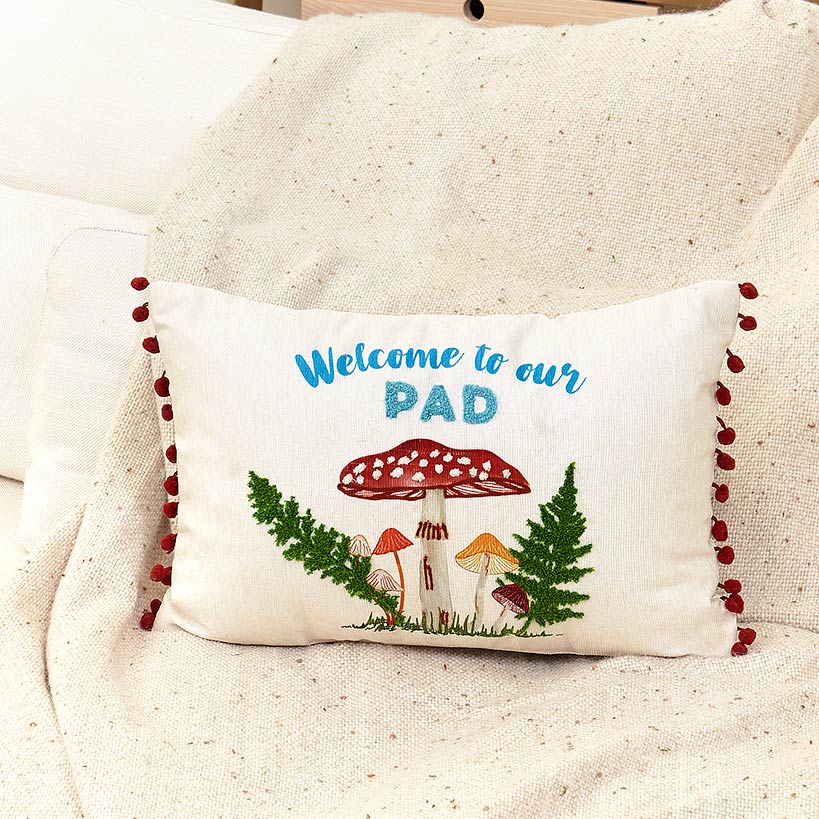 Mushroom Garden Embroidered Decorative Pillow - Image 4