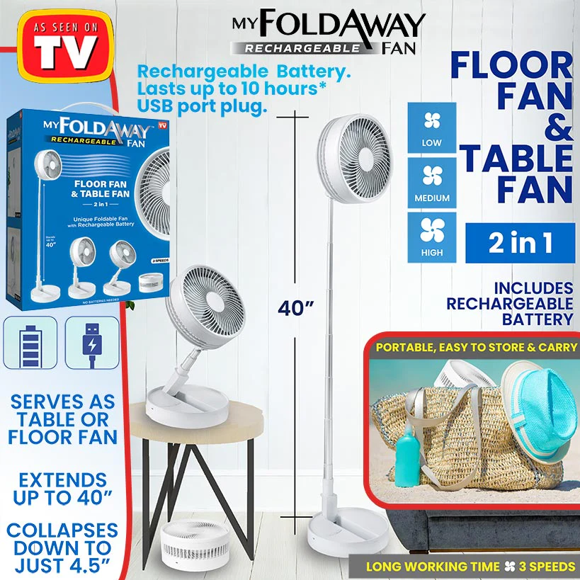 My Foldaway™ Rechargeable Fan - Compact and Portable Cooling Solution - Image 2