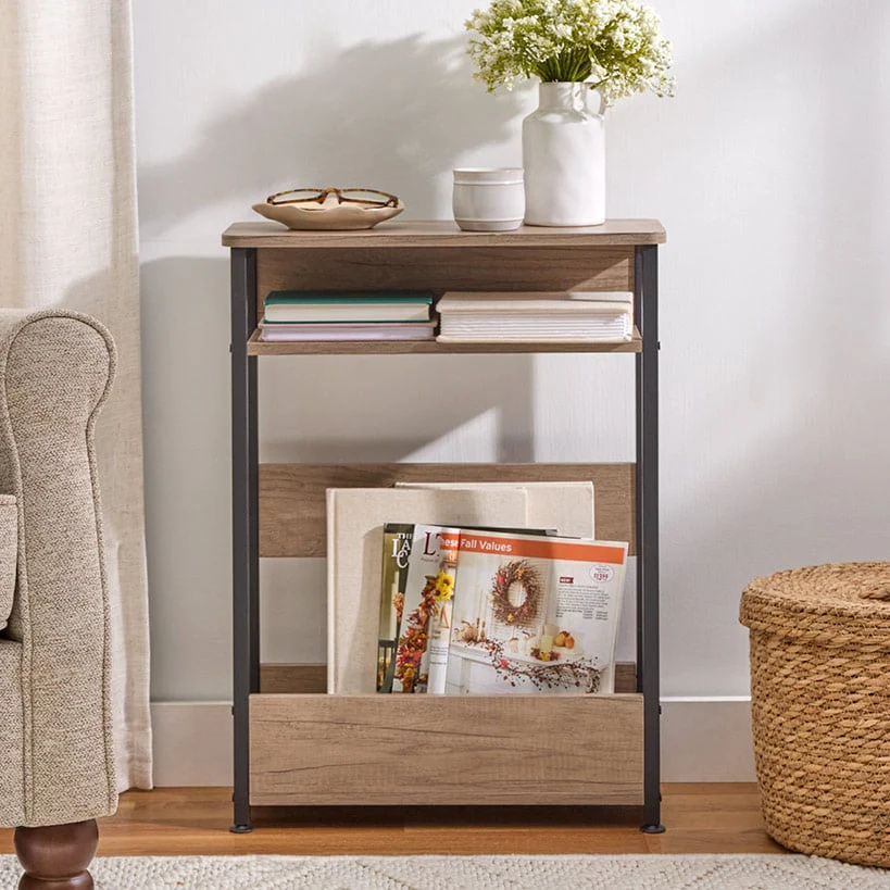 Narrow End Table with Shelf and Magazine Holder - 24"H - Image 3