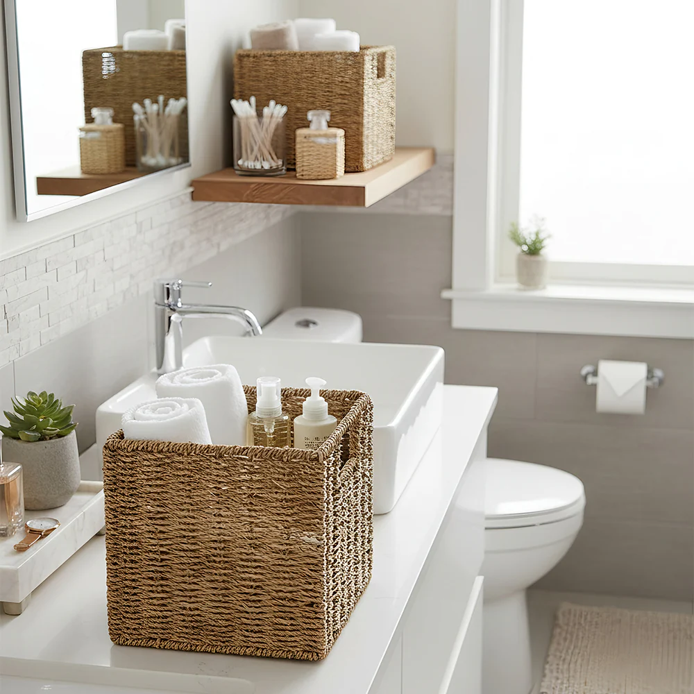 Narrow Storage Tower with 6 Shelves or Set of 2 Wicker Baskets - Image 3