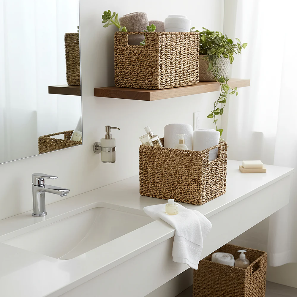 Narrow Storage Tower with 6 Shelves or Set of 2 Wicker Baskets - Image 4