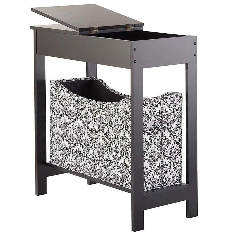 Narrow Wood Side Table with Flip-Top and Fabric Storage Bin - Image 6