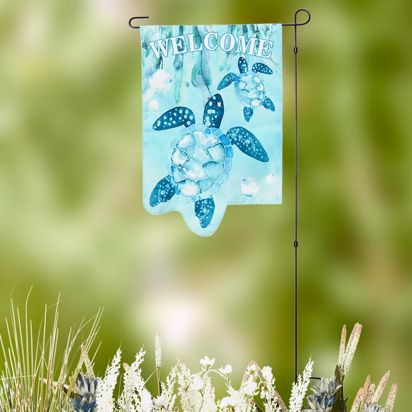 Nature-Themed Welcome Garden Flag With Stake – Turtle or Beach Chair - Image 2