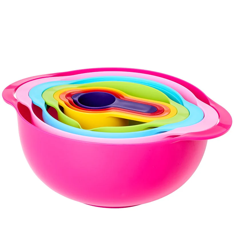 Nested Mixing Bowl and Measuring Cup Set Multicolored Plastic - Image 3