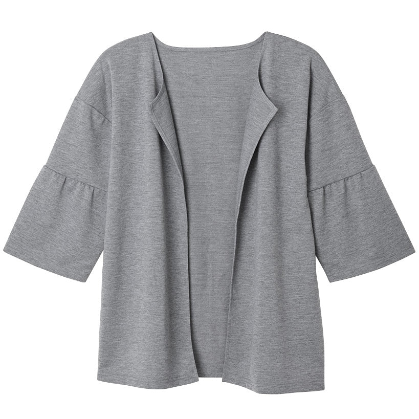 Open Front Cardigan with Ruffle 3/4 Sleeve - Image 4