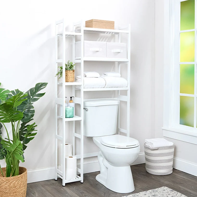 Over-the-Toilet Bathroom Dual Storage Rack with Set of 2 Baskets