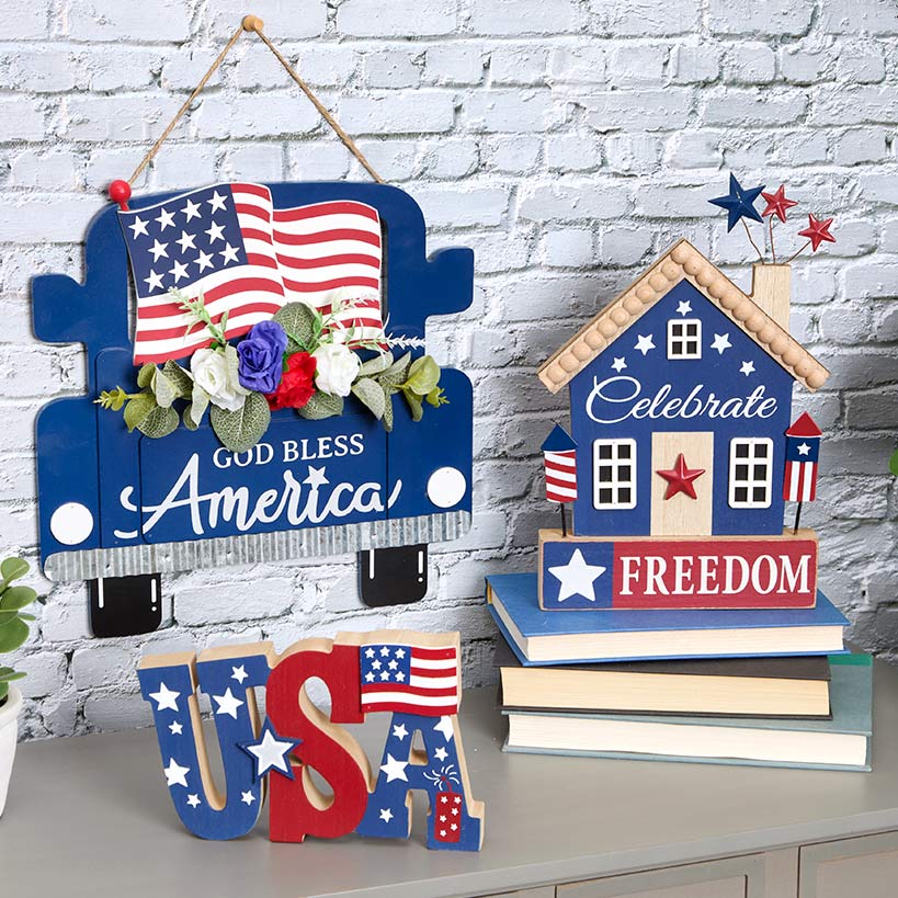 Patriotic USA Block Sign Americana Decor - Image 2