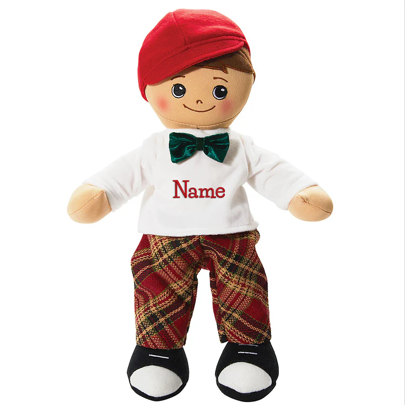Personalized Boy Rag Doll With Christmas Plaid Outfit - Image 3