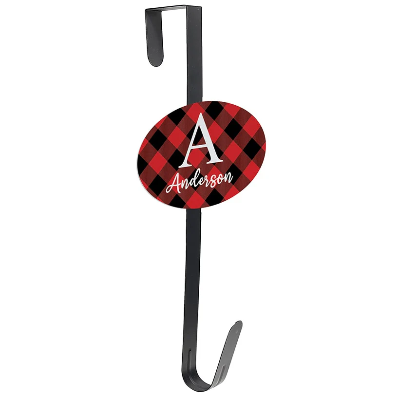 Personalized Buffalo Check Name & Initial Wreath Hanger or Oval Plaque - Image 5