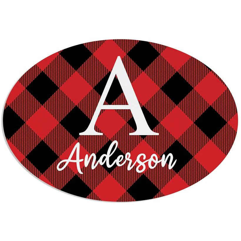 Personalized Buffalo Check Name & Initial Wreath Hanger or Oval Plaque - Image 6
