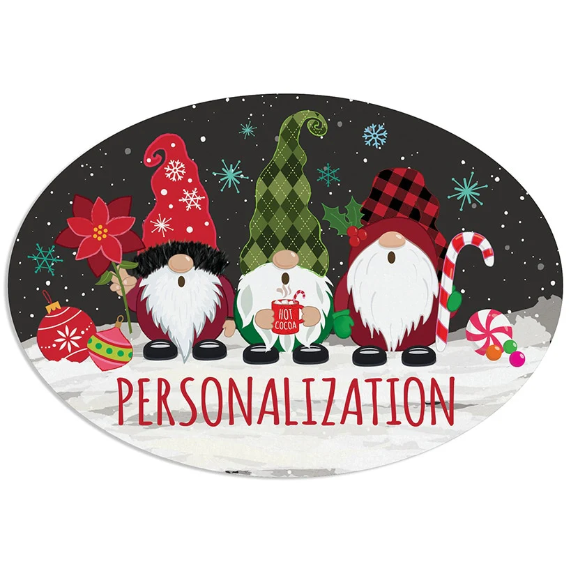 Personalized Christmas Gnomes Wreath Door Hanger or Oval Metal Plaque - Image 3