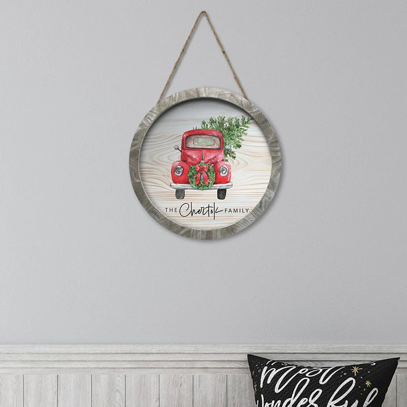 Personalized Christmas Red Truck Wall Sign
