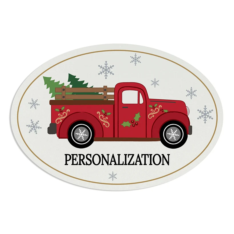 Personalized Christmas Red Truck Wreath Door Hanger or Oval Metal Plaque - Image 4