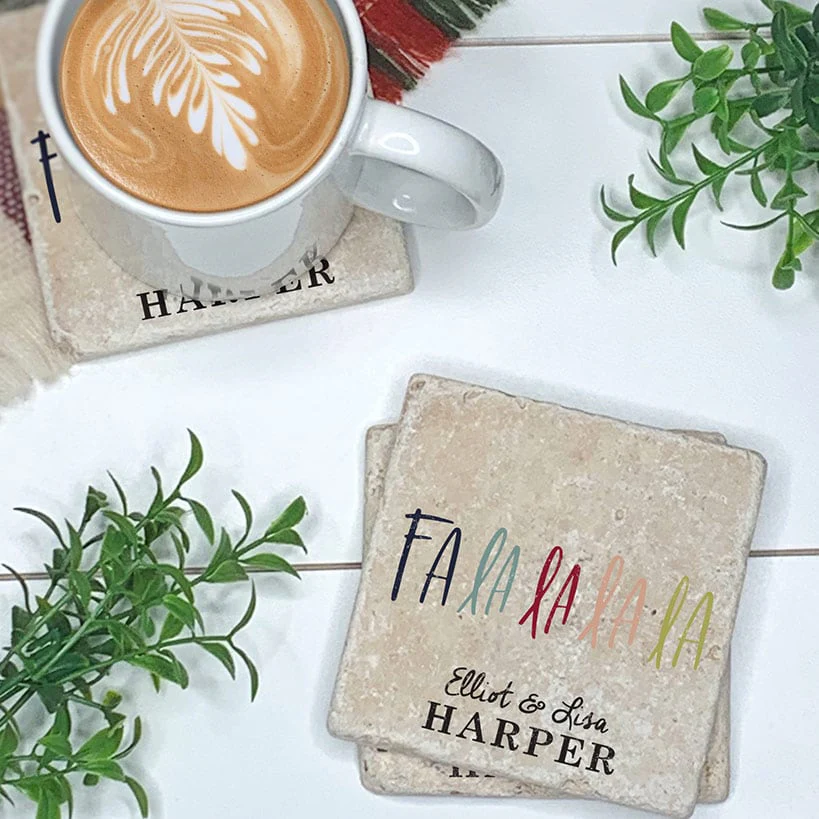 Personalized Christmas Travertine Coaster Set of 4 - Image 10